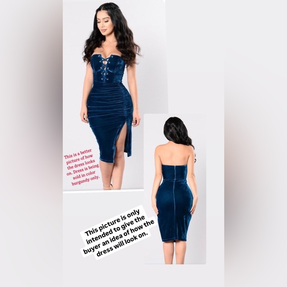 Fashion Nova Fly Me To The Moon- Burgundy Strapless Dress Women's Medium - Picture 3 of 7